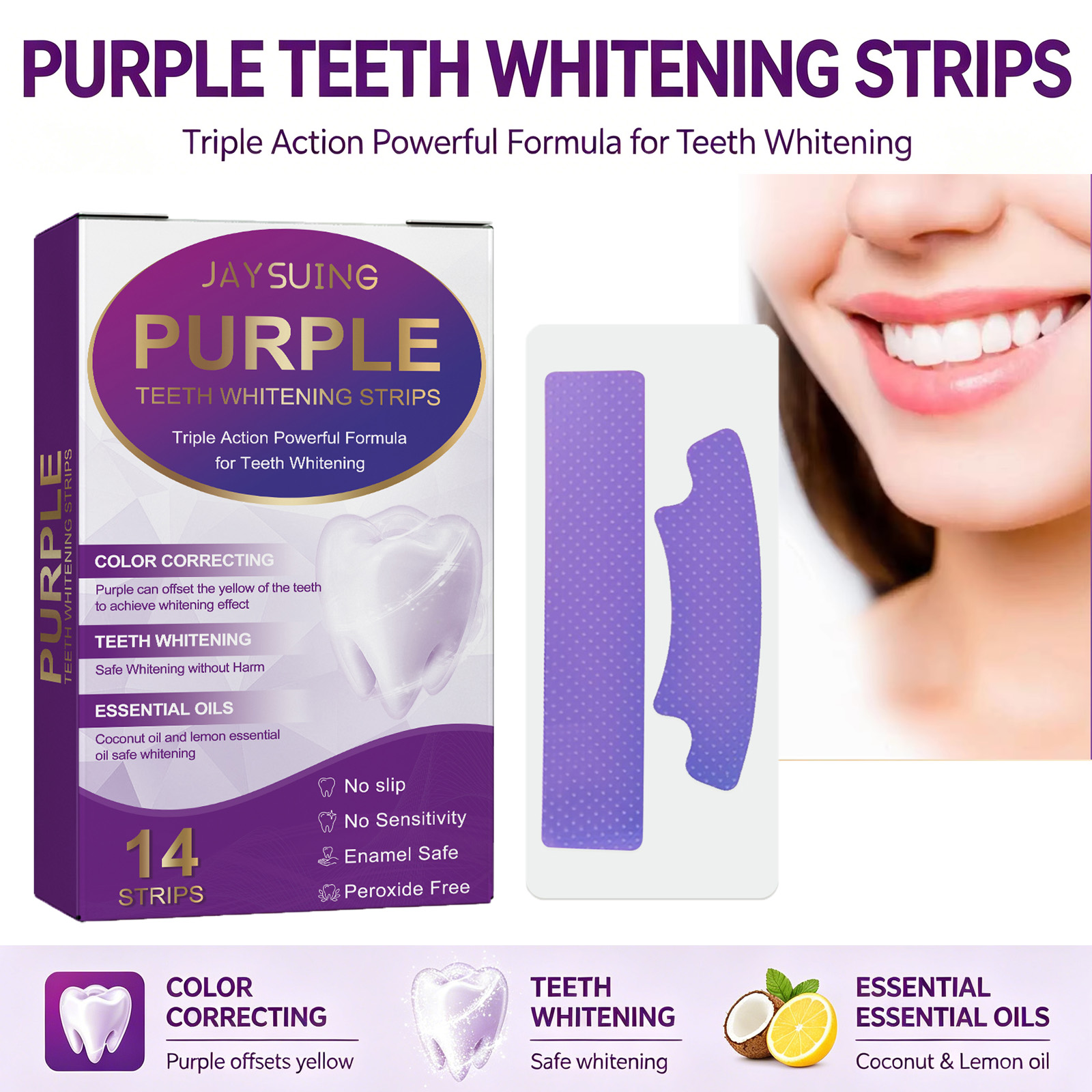Teeth Whitening Home Kit - Purple Teeth Whitening Strips Brighten Tooth